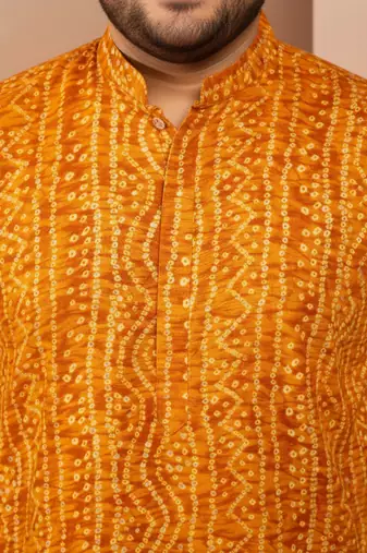 mustard bandhani print kurta with cream pyjama - traditional set