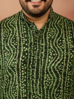 green bandhani kurta with cream pyjama - festive casual set 2