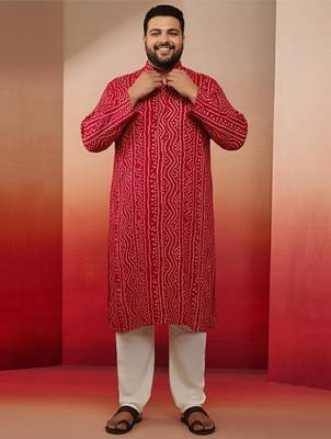 pink bandhani print kurta with cream pyjama - festive ethnic set 1