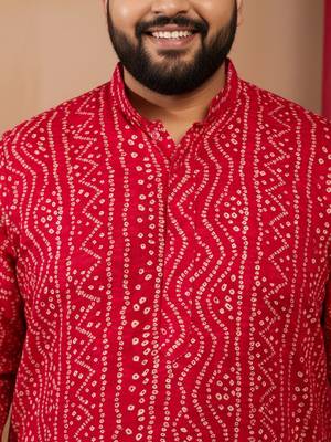pink bandhani print kurta with cream pyjama - festive ethnic set 2