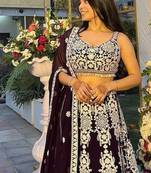 Dark Purple Color Thread & Sequins Work All Over Kasturi Silk Lehenga Blouse