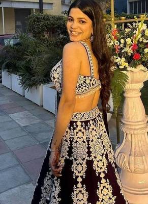 Dark Purple Color Thread & Sequins Work All Over Kasturi Silk Lehenga Blouse 3