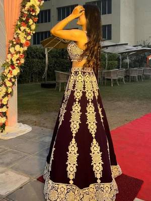Dark Purple Color Thread & Sequins Work All Over Kasturi Silk Lehenga Blouse 4