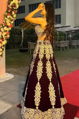 Dark Purple Color Thread & Sequins Work All Over Kasturi Silk Lehenga Blouse