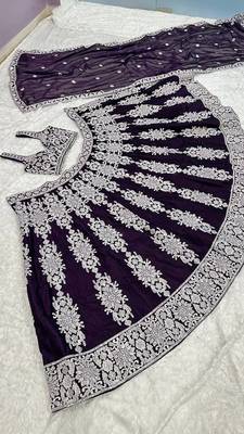 Dark Purple Color Thread & Sequins Work All Over Kasturi Silk Lehenga Blouse 5
