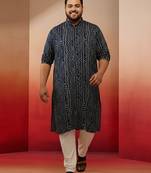 blue bandhani print kurta with cream pyjama - traditional ethnic set