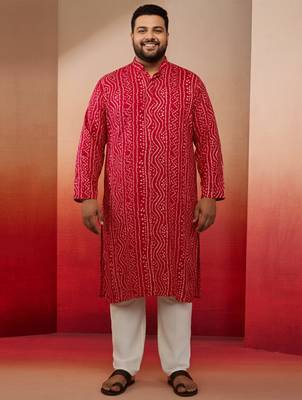 pink bandhani print kurta with cream pyjama - festive ethnic set 3