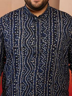 blue bandhani print kurta with cream pyjama - traditional ethnic set 2