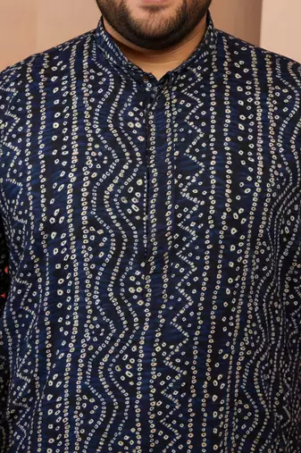blue bandhani print kurta with cream pyjama - traditional ethnic set