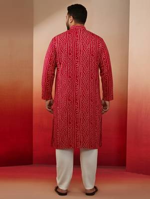 pink bandhani print kurta with cream pyjama - festive ethnic set 4