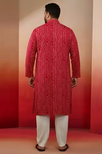 pink bandhani print kurta with cream pyjama - festive ethnic set