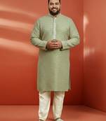 pista green sequin kurta with cream trousers - embroidered festive set