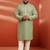 men's pista green sequin kurta with cream trousers - embroidered festive set