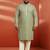 men's pista green sequin kurta with cream trousers - embroidered festive set