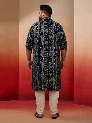 blue bandhani print kurta with cream pyjama - traditional ethnic set 4