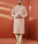 peach sequin embroidered kurta with cream pant - wedding set
