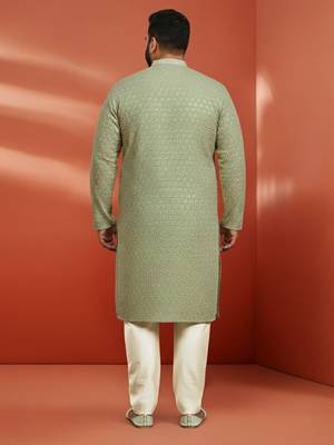 pista green sequin kurta with cream trousers - embroidered festive set 4