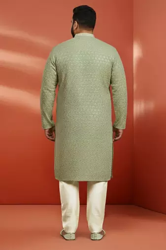 pista green sequin kurta with cream trousers - embroidered festive set