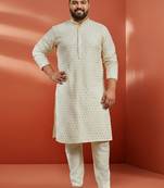 off white sequin embroidered kurta with cream pant - festive set