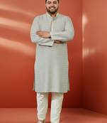 grey sequin kurta with cream trousers - embroidered festive set