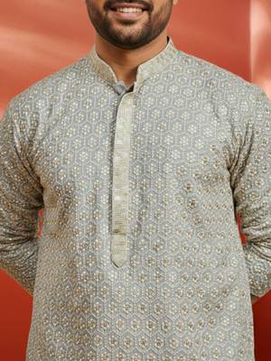 grey sequin kurta with cream trousers - embroidered festive set 2