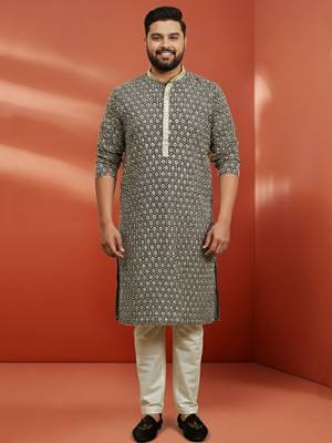 black sequin kurta with cream trousers - embroidered festive set 1