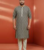 black sequin kurta with cream trousers - embroidered festive set