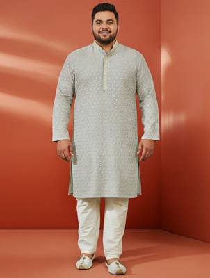 grey sequin kurta with cream trousers - embroidered festive set 3