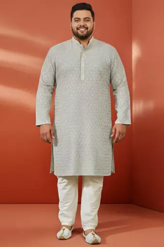 grey sequin kurta with cream trousers - embroidered festive set
