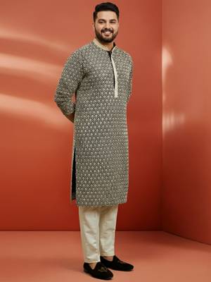 black sequin kurta with cream trousers - embroidered festive set 3