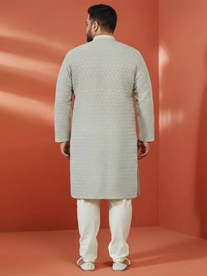 grey sequin kurta with cream trousers - embroidered festive set 4