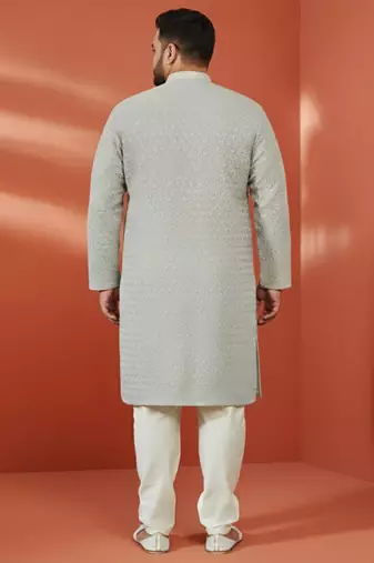 grey sequin kurta with cream trousers - embroidered festive set