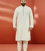 cream silk jacquard kurta with pyjama - premium wedding set