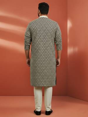 black sequin kurta with cream trousers - embroidered festive set 4