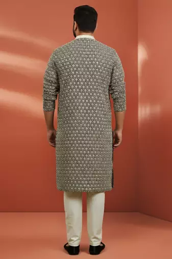 black sequin kurta with cream trousers - embroidered festive set