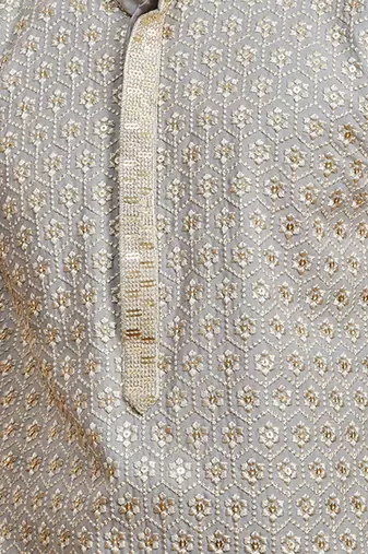grey sequin kurta with cream trousers - embroidered festive set