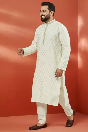 cream silk jacquard kurta with pyjama - premium wedding set