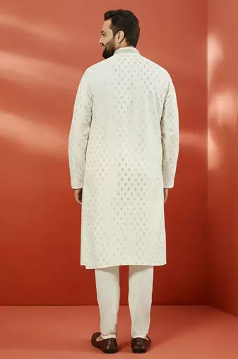 cream silk jacquard kurta with pyjama - premium wedding set