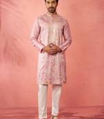 men's onion silk blend kurta with cream pyjama - designer festive set