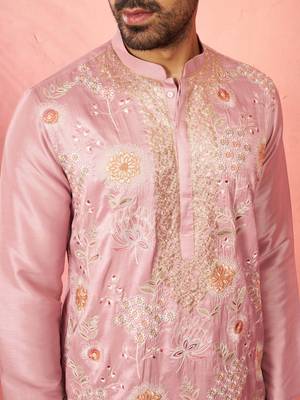 men's onion silk blend kurta with cream pyjama - designer festive set 2