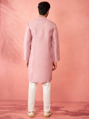 men's onion silk blend kurta with cream pyjama - designer festive set 5
