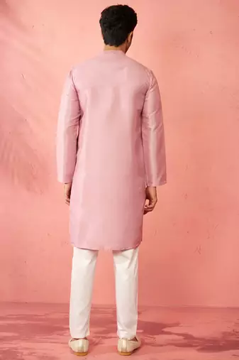 men's onion silk blend kurta with cream pyjama - designer festive set