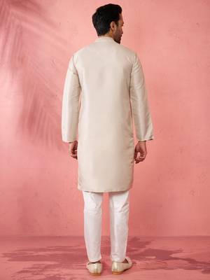 men's grey silk blend kurta with cream pyjama - traditional festive set 5