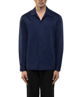 Blue plain cotton stretch shirt 5