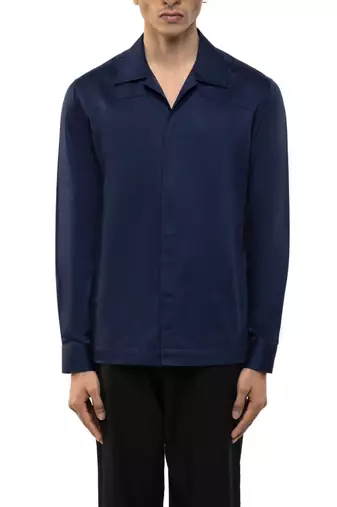 Blue plain cotton stretch shirt