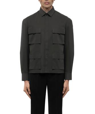 Grey plain cotton stretch shirt 5