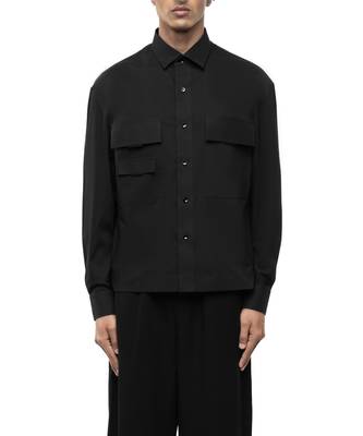 Black plain cotton stretch shirt 5