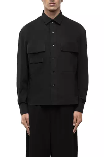 Black plain cotton stretch shirt