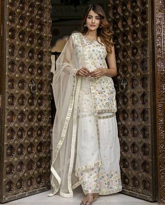 Georgette Embroidery work Kurta Sharara Set with Dupatta Kurta Set for Women 1
