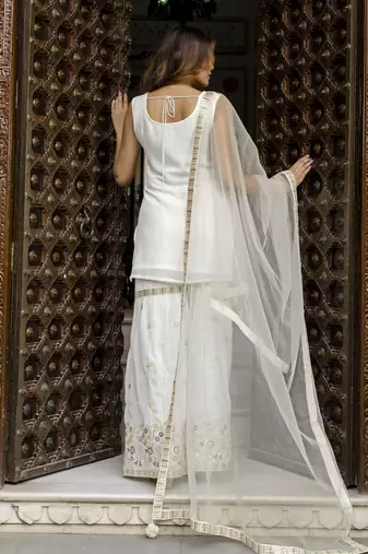 Trendmalls Georgette Embroidery work Kurta Sharara Set with Dupatta Kurta Set for Women